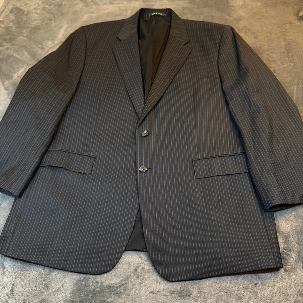 Lauren Ralph Lauren Pinstripe Suit Jacket Mens 46‎ Regular Gray Blue Wool Blazer